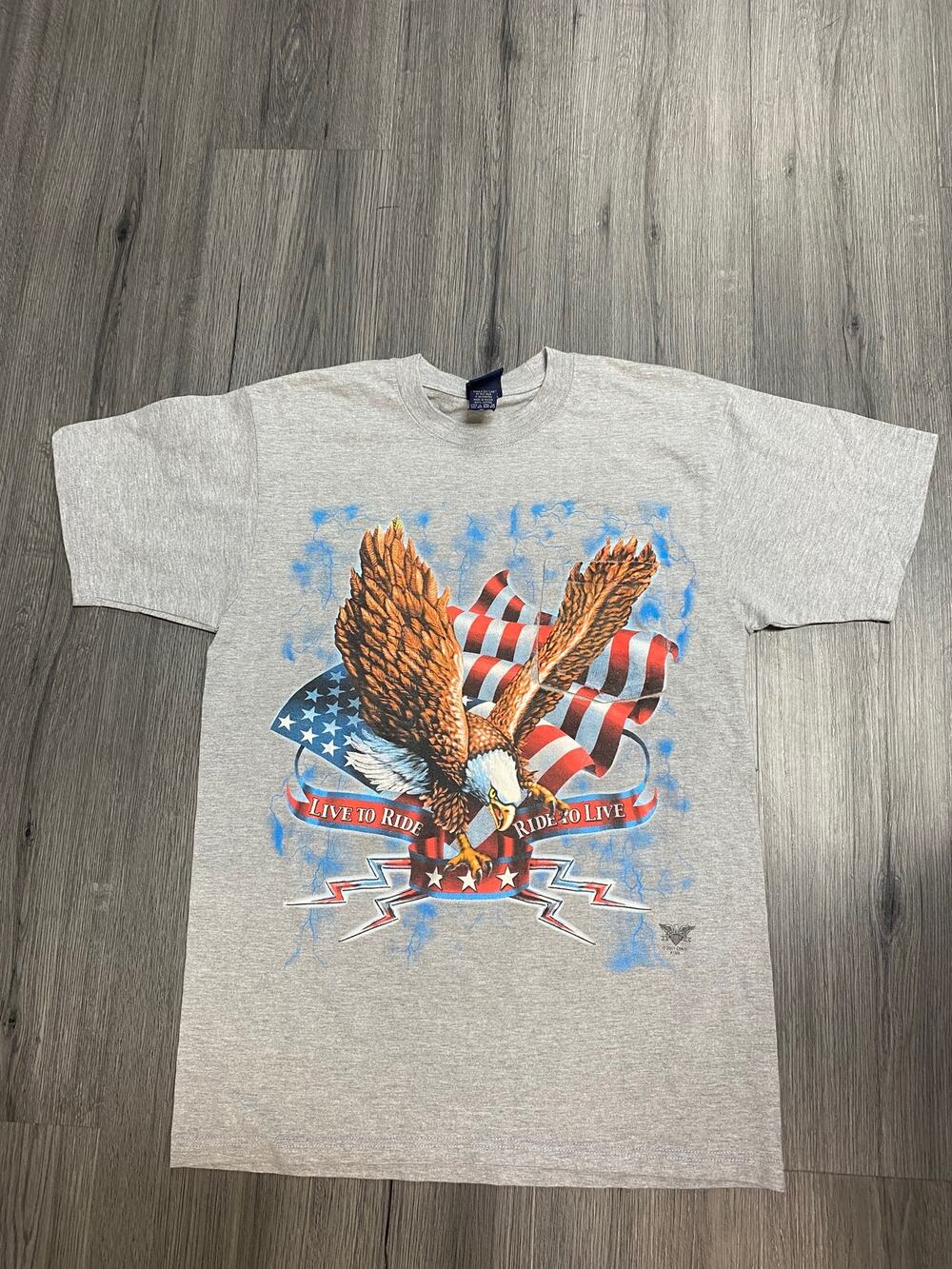 Vintage 2001 Choice Apparel Bald Eagle American Flag Live to Ride T-Shirt M